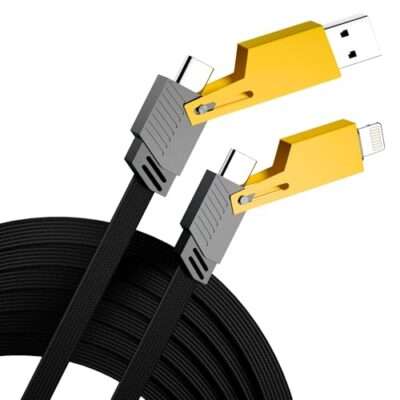 Original 120W 4 in 1 Multi Function Braided Fast Charging Cable with Lightning to USB-C, Type C-C, Ligthning to USB, Military Grade Durability, Compatible for iPhone, Samsung, Oneplus Series & More